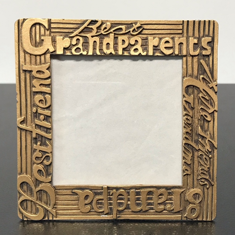 Grandparents Grandchildren Gold Brass Metal Photo Picture Frame 3.5"x 3.5" VTG - Picture 6 of 13